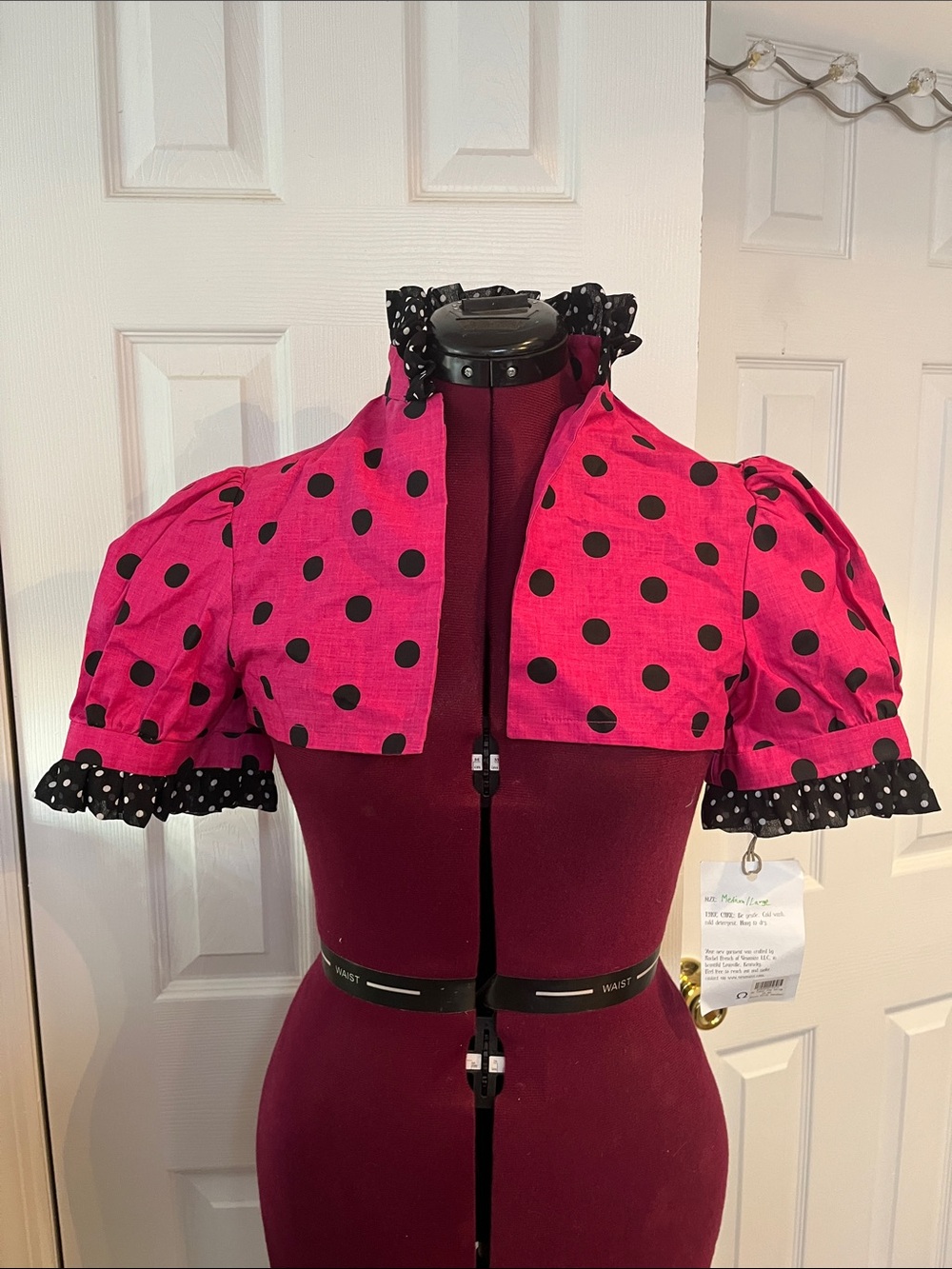 Hot Pink Polka Dot Puff Sleeve Bolero Shrug M